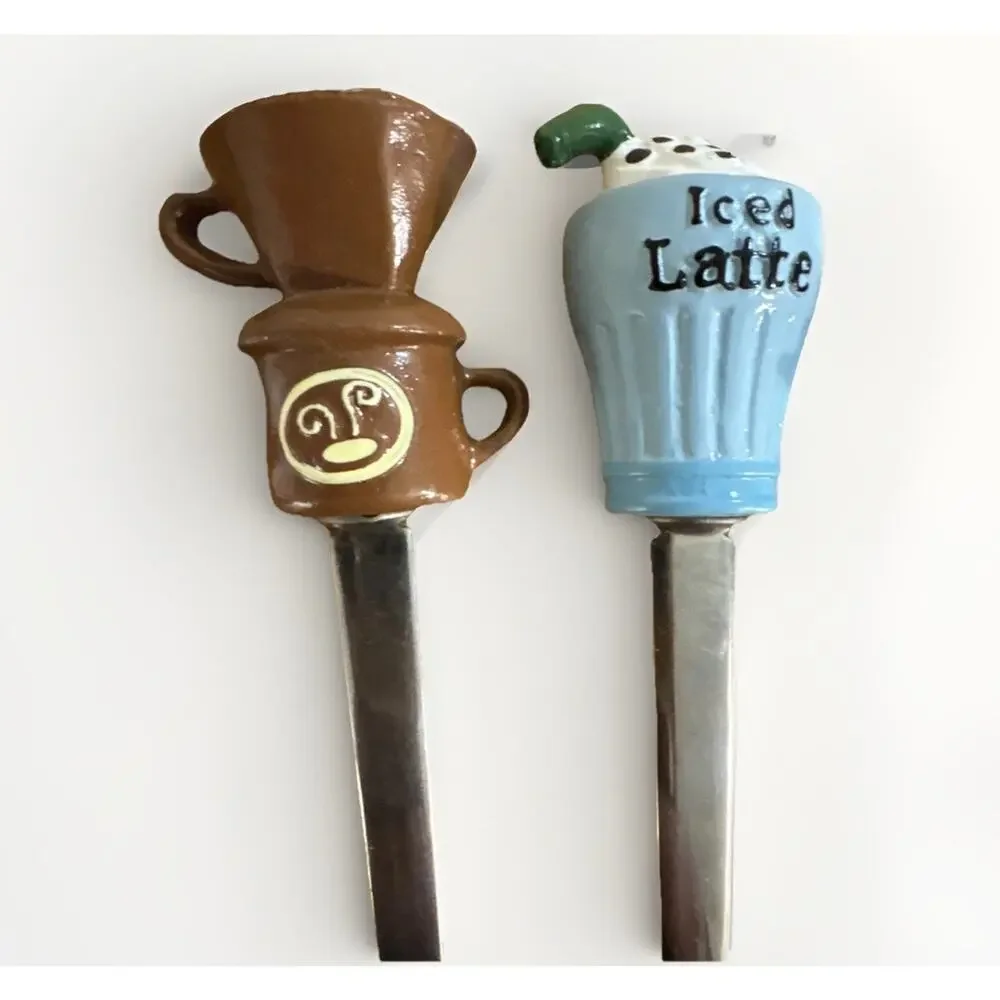 Coffee Themed Appetizer Forks Set Of 4 Cup Pour Over Grinder Latte